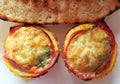 Creative breakfast Ã¢â¬â egg muffins with bacon, coffee, white bread, butter Royalty Free Stock Photo